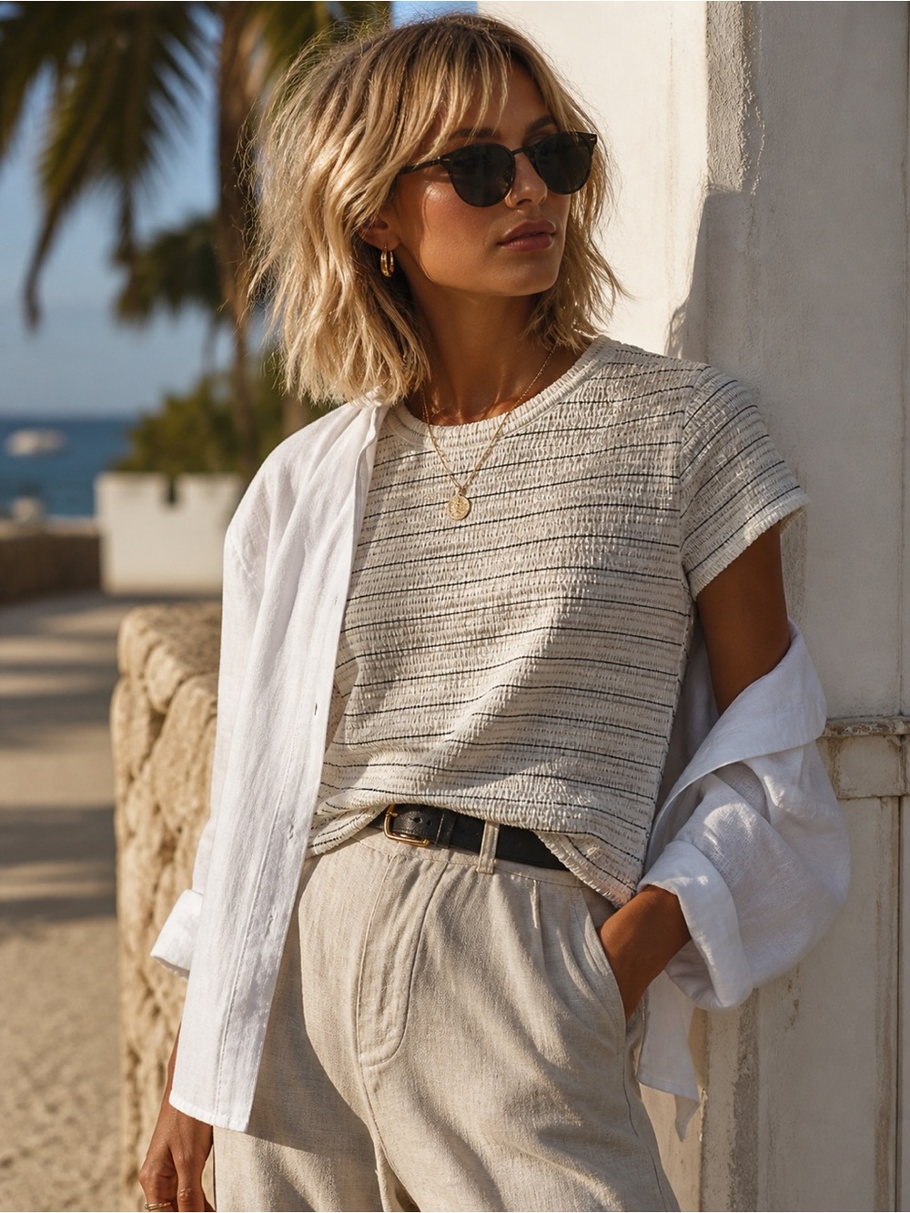 Madewell Cream & Black Striped Short Sleeve Tee